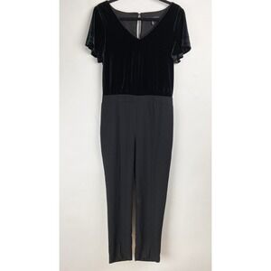 White House Black Market‎ Velvet Bodice Crepe Pant Jumpsuit Womens 8 Black